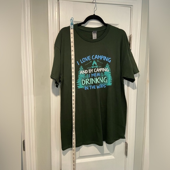 NWOT Green Size L Graphic Print Tee Shirt Love Camping Drinking Woods Funny - Picture 11 of 11